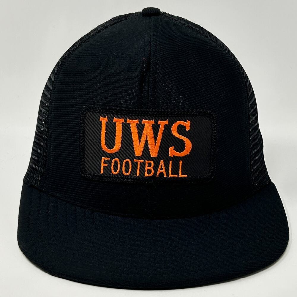Vintage 80s UWS Football Trucker Hat Baseball Cap Black University of Wisconsin